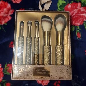 Vince Camuto Gold Crystal Rhinestone Eye And Face Makeup Brush Set